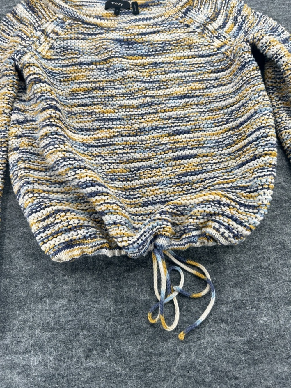 Theory Women’s Striped Marled Drawstring Sweater — Yellow, Blue, Cream - Picture 3 of 9
